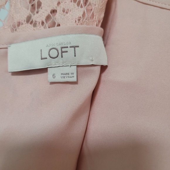 LOFT Ann Taylor Pink Lace Cami Slip Short Sleeve Dress Size 6 - Picture 7 of 8